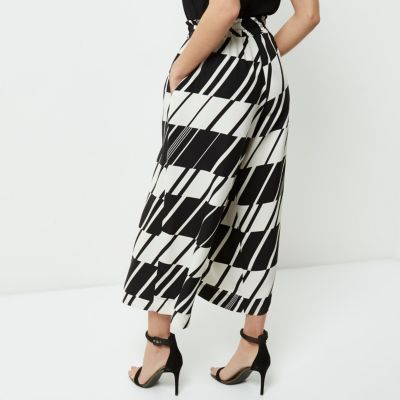 Black and white geo wide leg cropped culottes